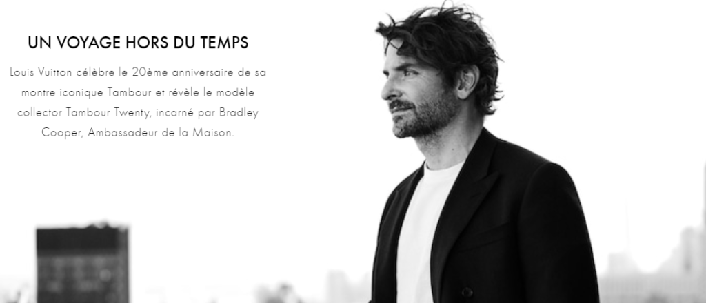 Bradley Cooper devient ambassadeur pour les 20 ans de la montre Tambour de Louis  Vuitton